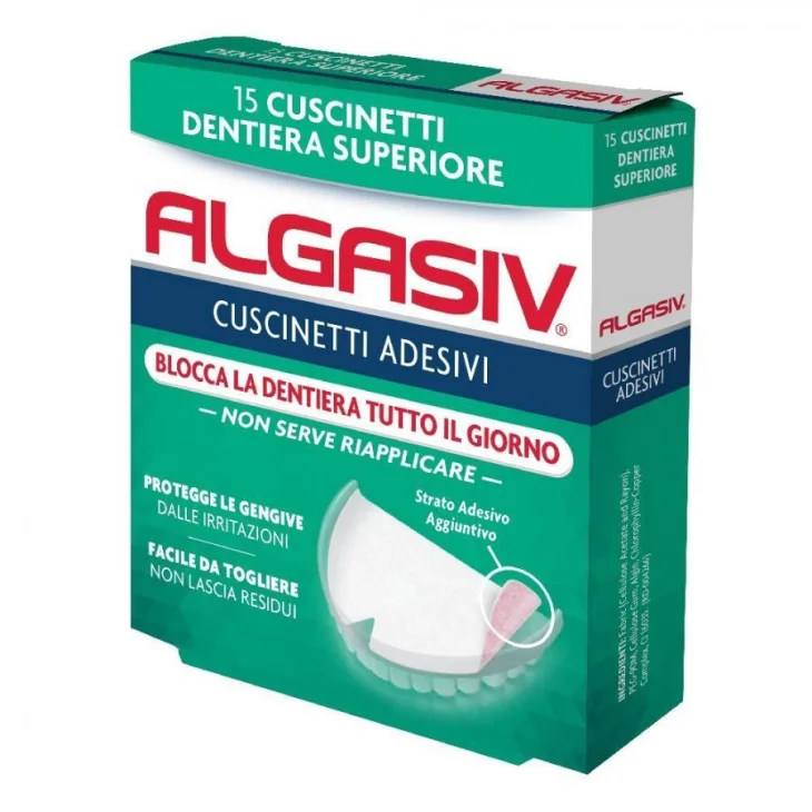 Algasiv Cuscinetti Adesivi Per Dentiera Superiore 15 Pz Algasiv Cuscinetti Adesivi Per Dentiera Superiore 15 Pz