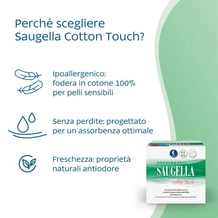 Saugella Cotton Touch Assorbenti Notte  con Ali 12 pezzi