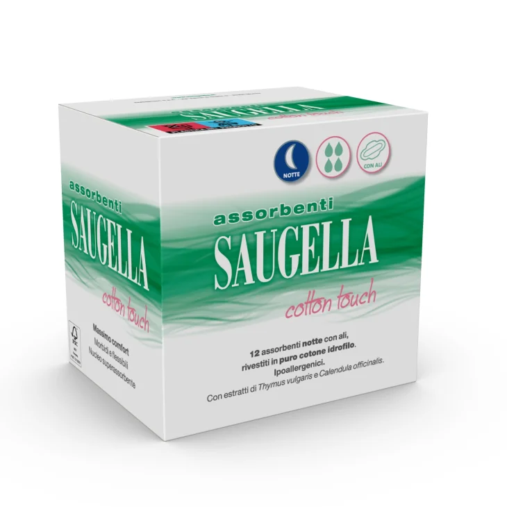 Saugella Cotton Touch Assorbenti Notte  con Ali 12 pezzi