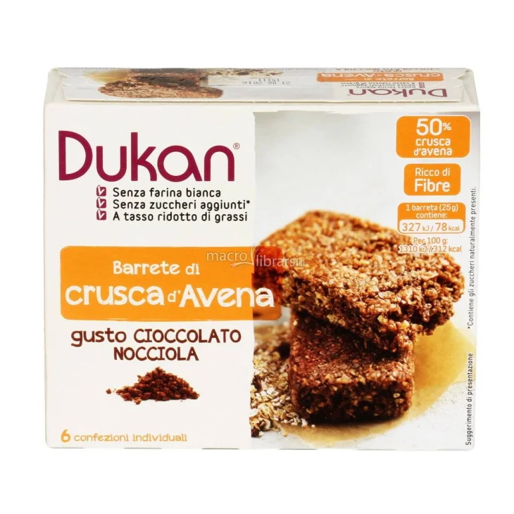 Dukan Barrette Crusca D'Avena Cioccolato e Nocciole 6 x 25 g