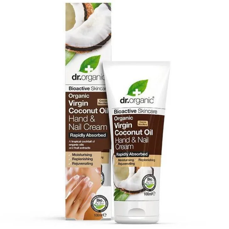 Dr Organic Virgin Coconut Oil Hand & Nail Cream Crema per mani e unghie all'Olio di Cocco 100 ml