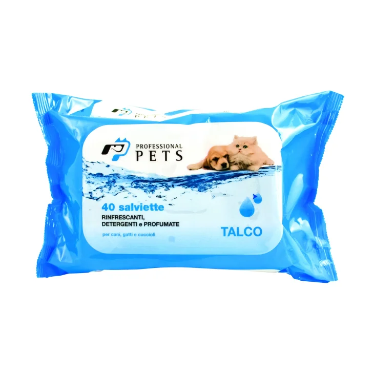 Professional Pets Salviette detergenti per Cani Gatti e Cuccioli al Talco 40 salviette