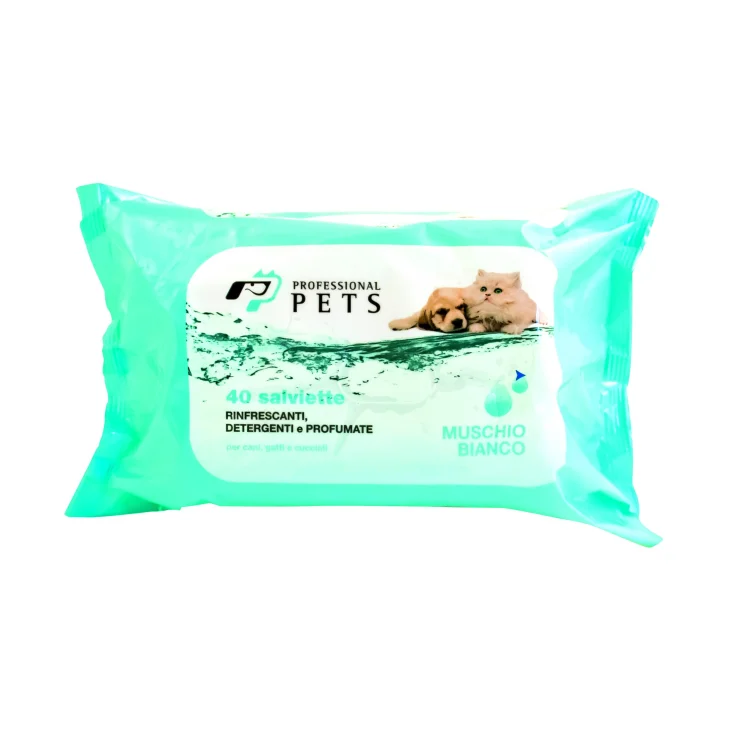 Professional Pets Salviette detergenti per Cani Gatti e Cuccioli al Muschio Bianco 40 salviette