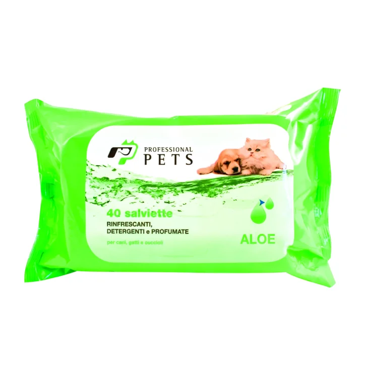 Professional Pets Salviette detergenti per Cani Gatti e Cuccioli all'Aloe 40 salviette