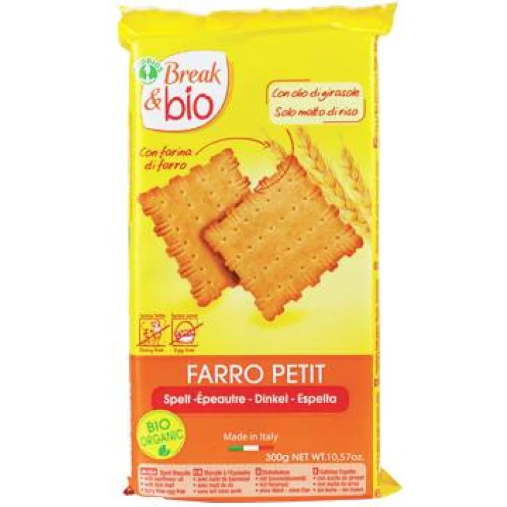 Break&Bio Farro Petit Biscotti biologici senza uova latte e zuccheri aggiunti 300 g