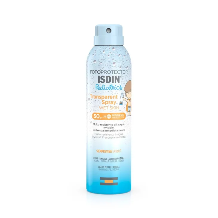 Isdin Fotoprotector Pediatrics Wet Skin Transparent Spray Protezione Solare 50 per Bambini 250 ml