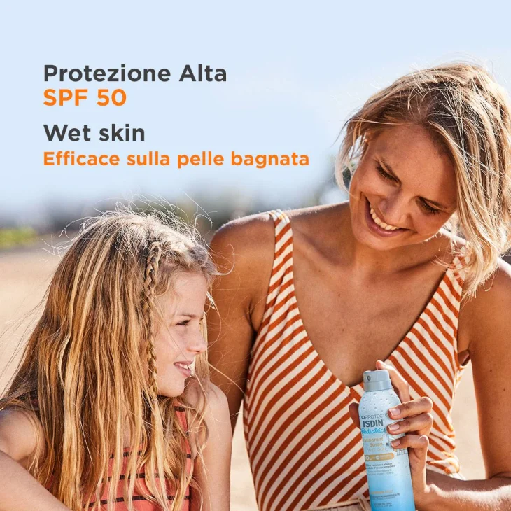 Isdin Fotoprotector Pediatrics Wet Skin Transparent Spray Protezione Solare 50 per Bambini 250 ml