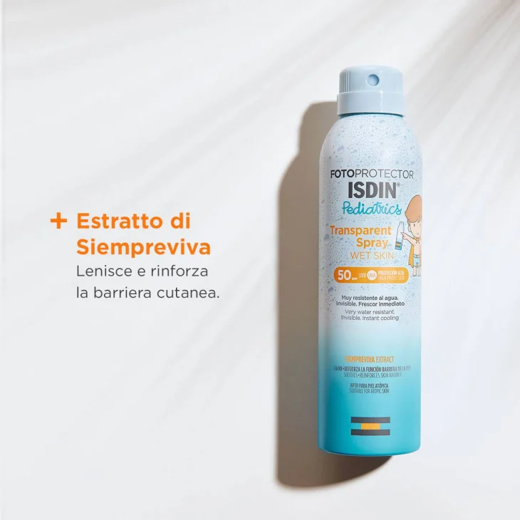 Isdin Fotoprotector Pediatrics Wet Skin Transparent Spray Protezione Solare 50 per Bambini 250 ml