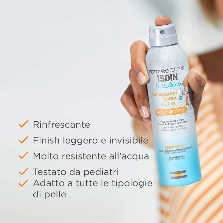 Isdin Fotoprotector Pediatrics Wet Skin Transparent Spray Protezione Solare 50 per Bambini 250 ml