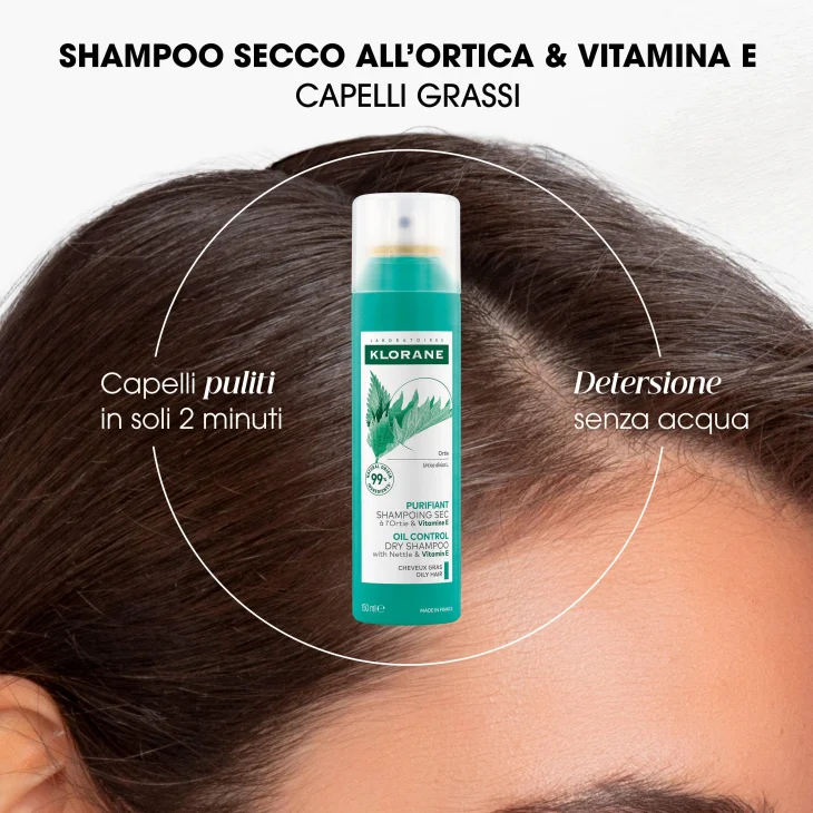 Klorane Shampoo Secco Purificante All'Estratto di Ortica e Vitamina E 150 ml