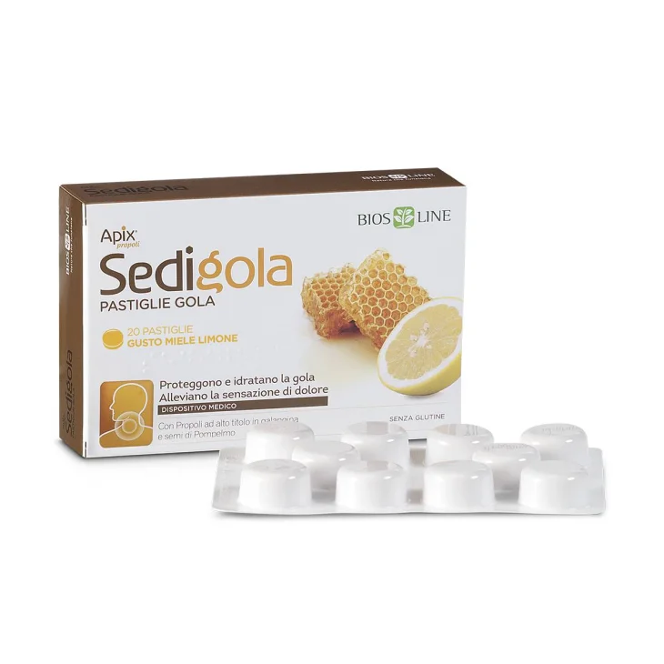 Bios Line Apix Sedigola Pastiglie Integratore per il Mal di Gola Gusto Miele e Limone