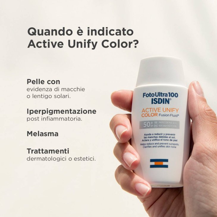 Isdin FotoUltra100 Active Unify COLOR Fusion Fluid Crema per Macchie sulla Pelle SPF 50+ SPF Reale 100+