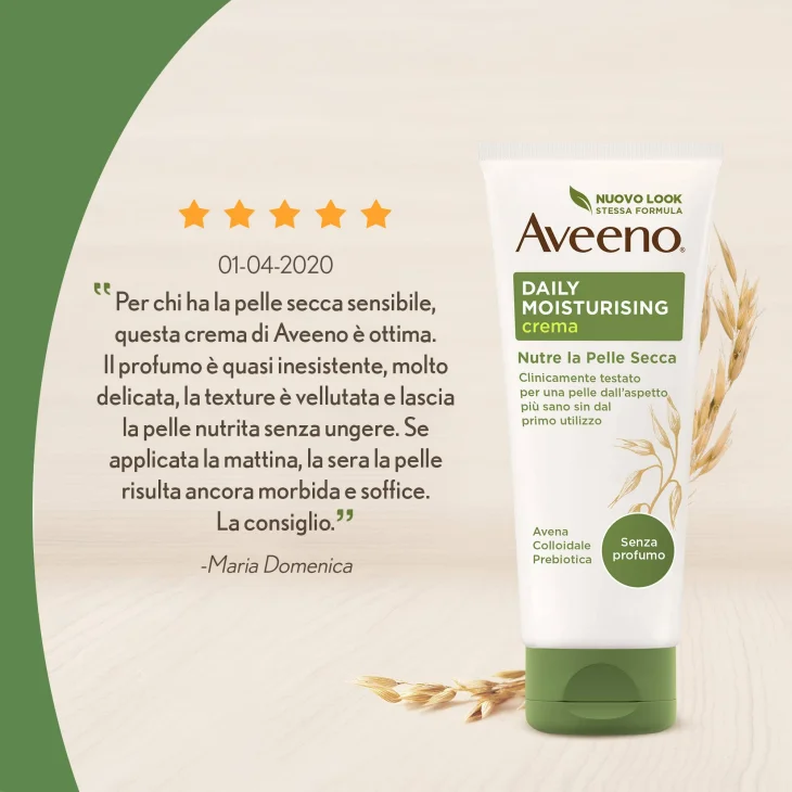 Aveeno Crema Idratante Daily Moisturising da Pelli Normali a Secche anche Pelli Sensibili Senza Profumo 200ml
