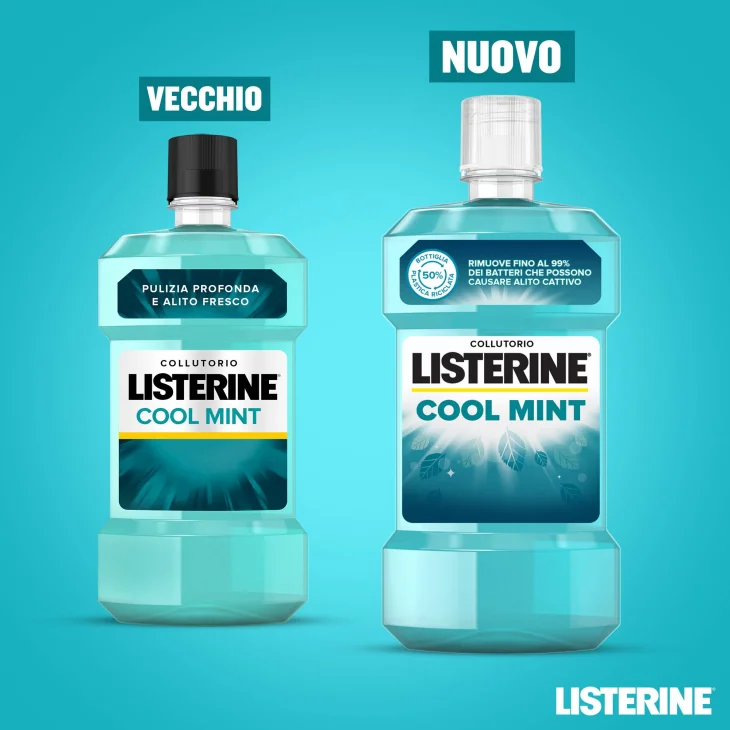 Listerine Collutorio Coolmint a Base di Oli Essenziali Antibatterici di Menta, Timo, Betulla, Eucalipto 500ml