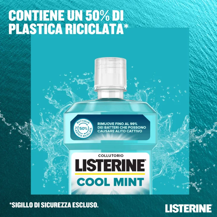 Listerine Collutorio Coolmint a Base di Oli Essenziali Antibatterici di Menta, Timo, Betulla, Eucalipto 500ml