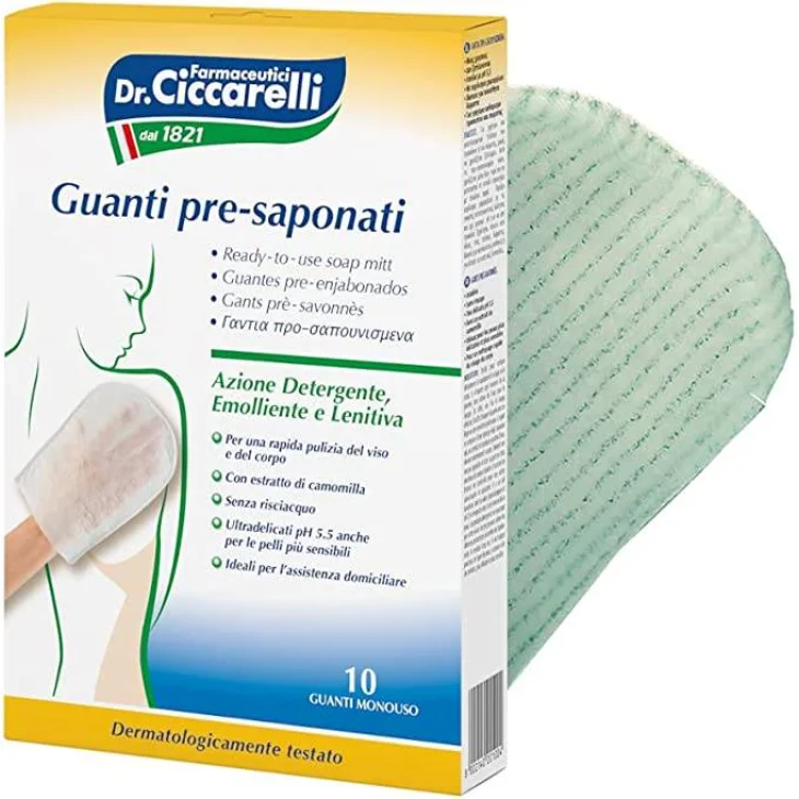 Dr Ciccarelli Guanto Pre-Saponato senza risciacquo per la detersione di viso e corpo 10 pezzi