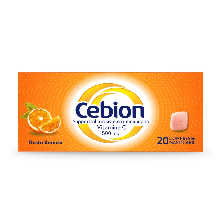 Cebion 500 mg - 20 Compresse Masticabili Integratore di Vitamina C Gusto Arancia Cebion 500 mg - 20 Compresse Masticabili Integratore di Vitamina C Gusto Arancia