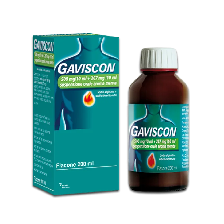 Gaviscon Sciroppo 500 mg/10 ml + 267 mg/10 ml Trattamento del bruciore dello stomaco occasionale 200 ml