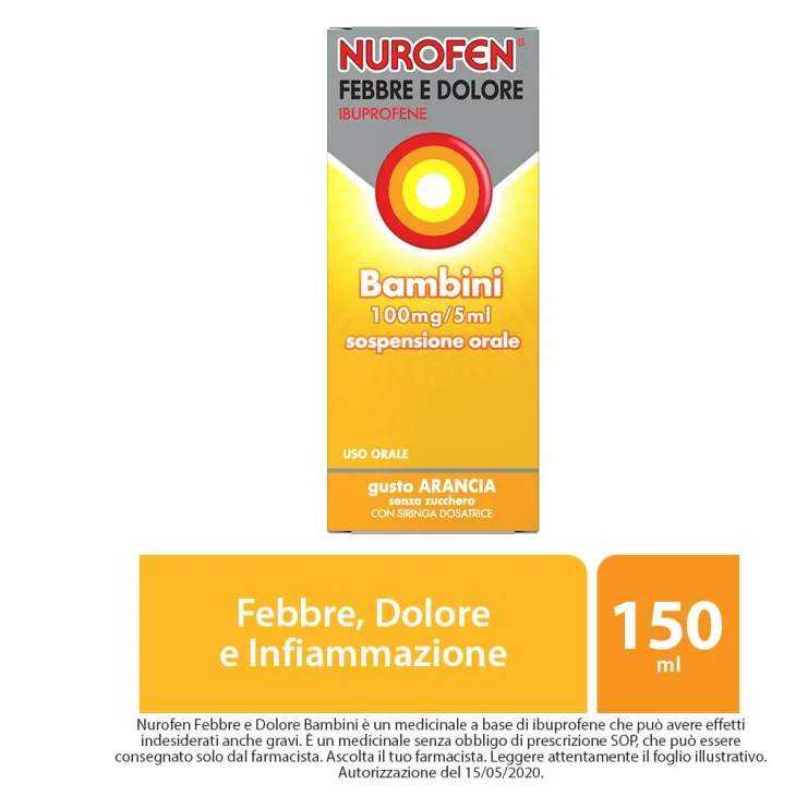 Nurofen Febbre e Dolore Bambini Sciroppo Arancia 100mg/5ml 150 ml