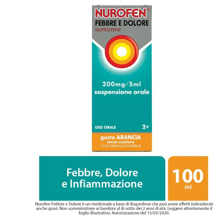 Nurofen Febbre e Dolore Bambini Sciroppo Arancia 200mg/5ml 100 ml