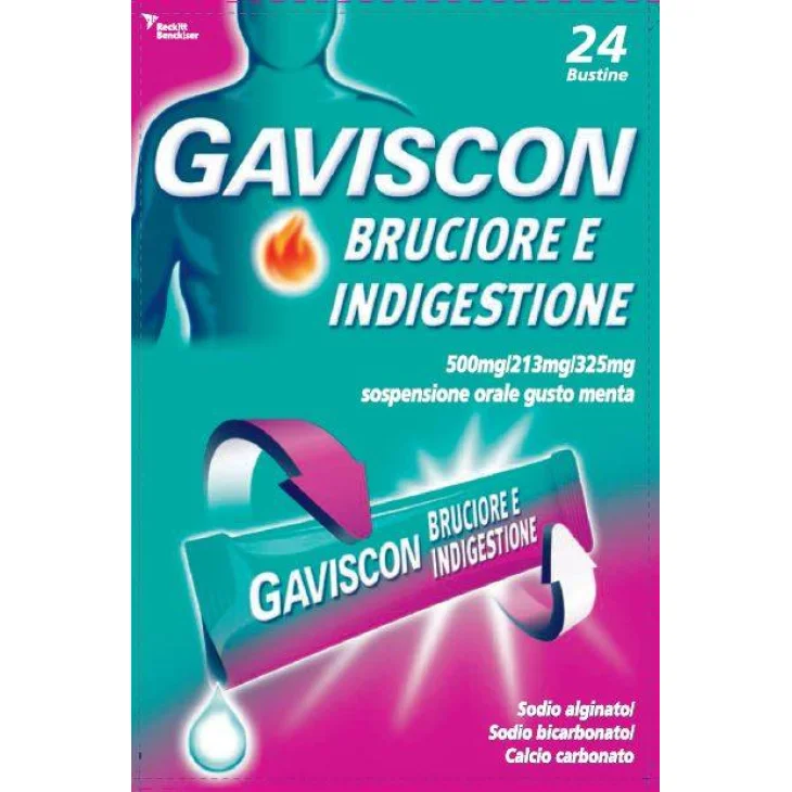 Gaviscon Bruciore e Indigestione Sospensione Orale Gusto Menta 24 Bustine