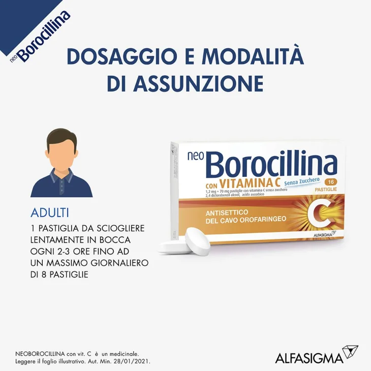 Neoborocillina C 20 mg/1,2 mg -  16 pastiglie senza zucchero