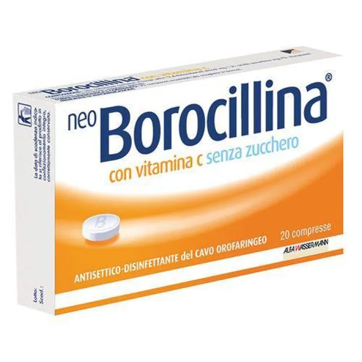 Neoborocillina con Vitamina C per Mal di Gola 20 Pastiglie Senza Zucchero