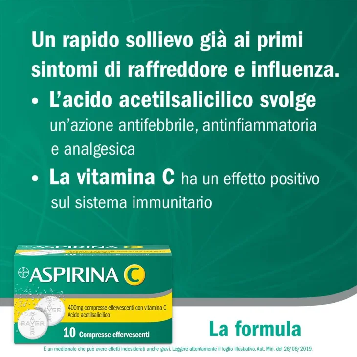 Aspirina C 400 mg + 240 mg 10 compresse effervescenti