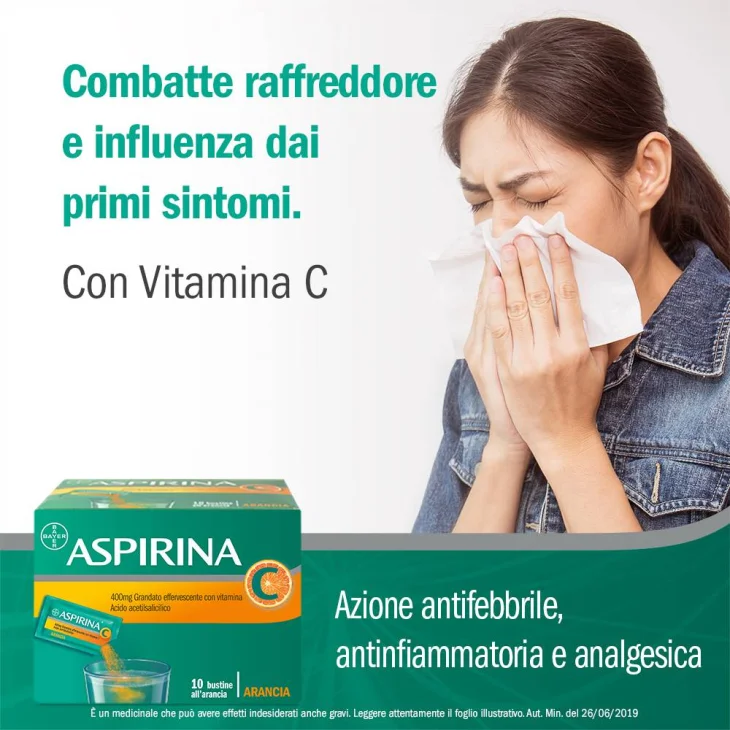 Aspirina 400 mg + 240 mg con vitamina C -  10 bustine granulato effervescente