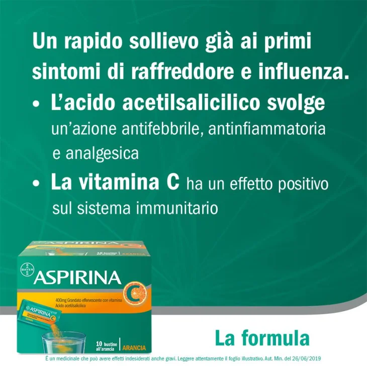 Aspirina 400 mg + 240 mg con vitamina C -  10 bustine granulato effervescente