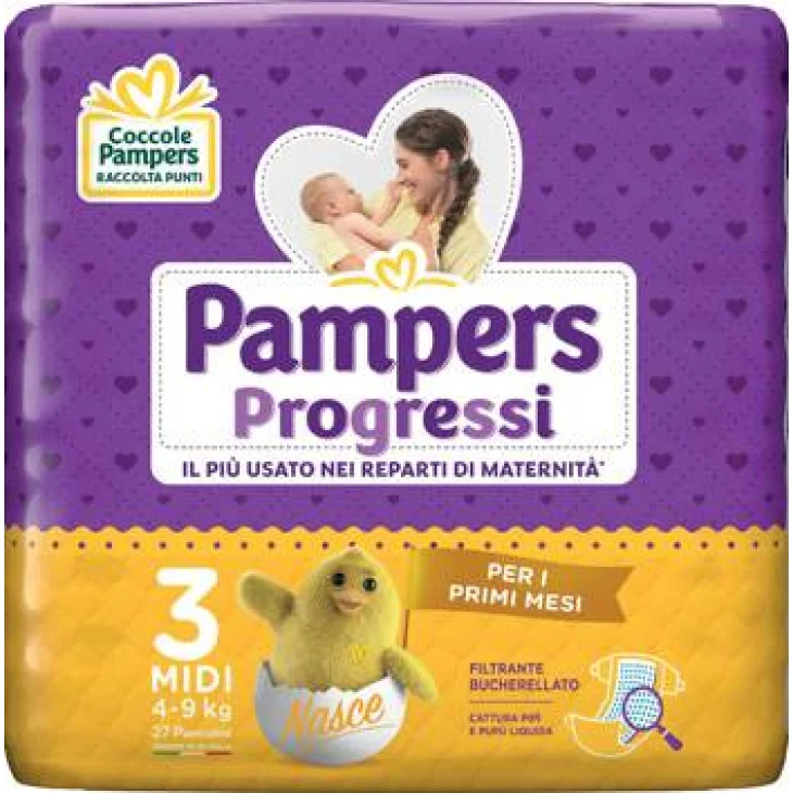 Pampers Progressi Midi Pannolini Taglia 3 4-9 Kg 27 pezzi