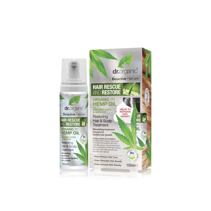 Dr Organic Hemp Oil Mousse ristrutturante per capelli sfibrati 150 ml