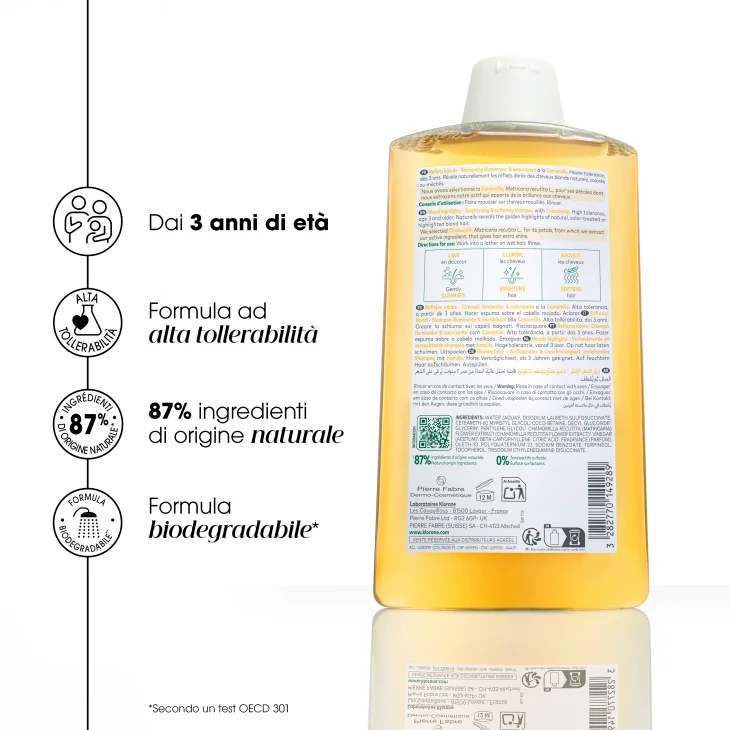 Klorane Shampoo Schiarente alla Camomilla Formato 400 ml