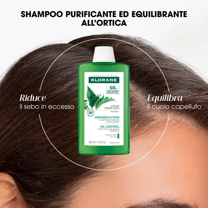 Klorane Shampoo purificante ed equilibrante all'ortica Seboriduttore Capelli grassi 400 ml