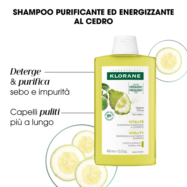 Klorane Shampoo alla Polpa di Cedro Leggero Capelli da Normali a Grassi 400 ml