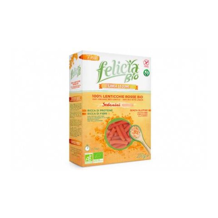 Felicia Bio Linea Legumi Sedanini di Lenticchie Rosse Pasta Bio Senza Glutine Ricca di Fibre e Proteine