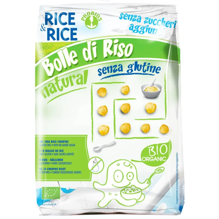 Rice&Rice Bolle di Riso Naturali Cereali Biologici Senza Glutine Senza Zuccheri Aggiunti e Senza Lieviti