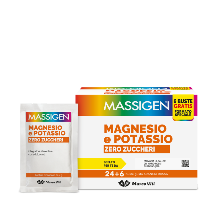 Massigen Magnesio e Potassio Zero Zuccheri 24 + 6 bustine