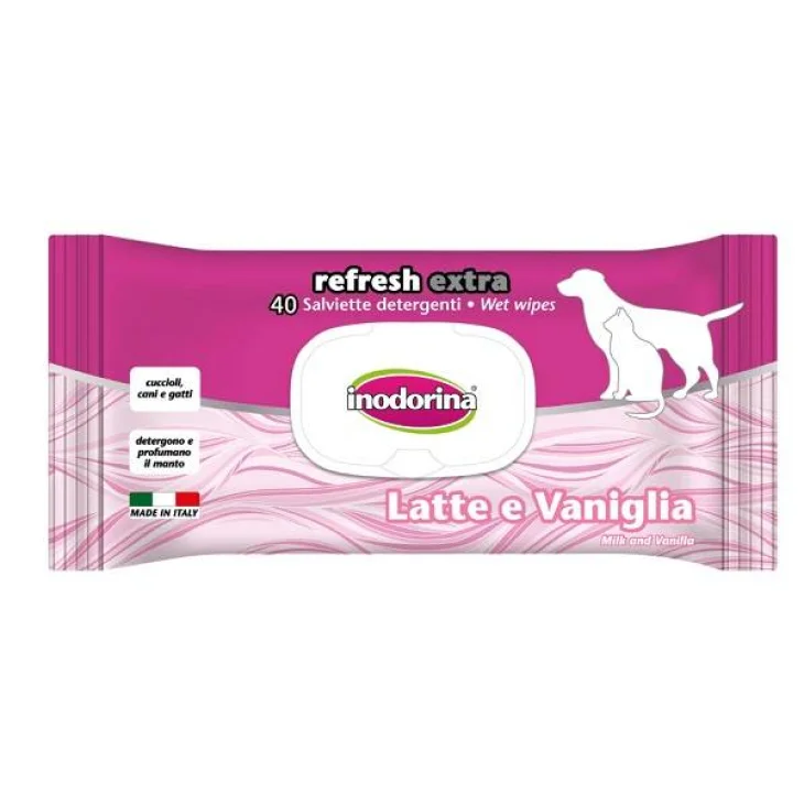 Inodorina Salviette Igienizzanti e Detergenti per Animali Latte e Vaniglia 40 pezzi