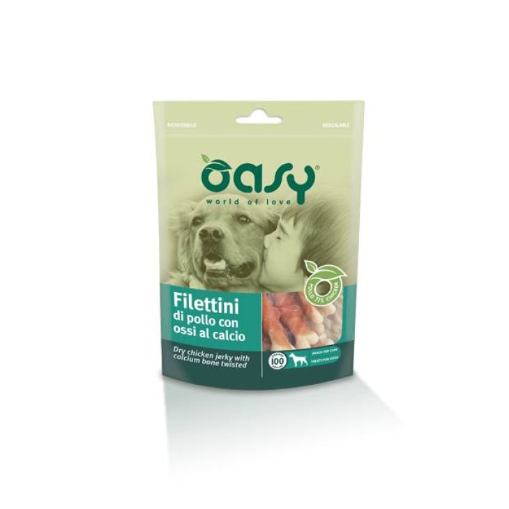 Oasy Filettini di Pollo con Ossi al Calcio Snack per Cani 100 g