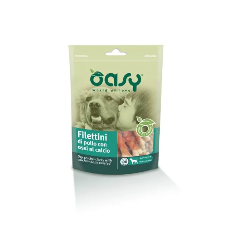 Oasy Filettini di Pollo con Ossi al Calcio Snack per Cani 100 g
