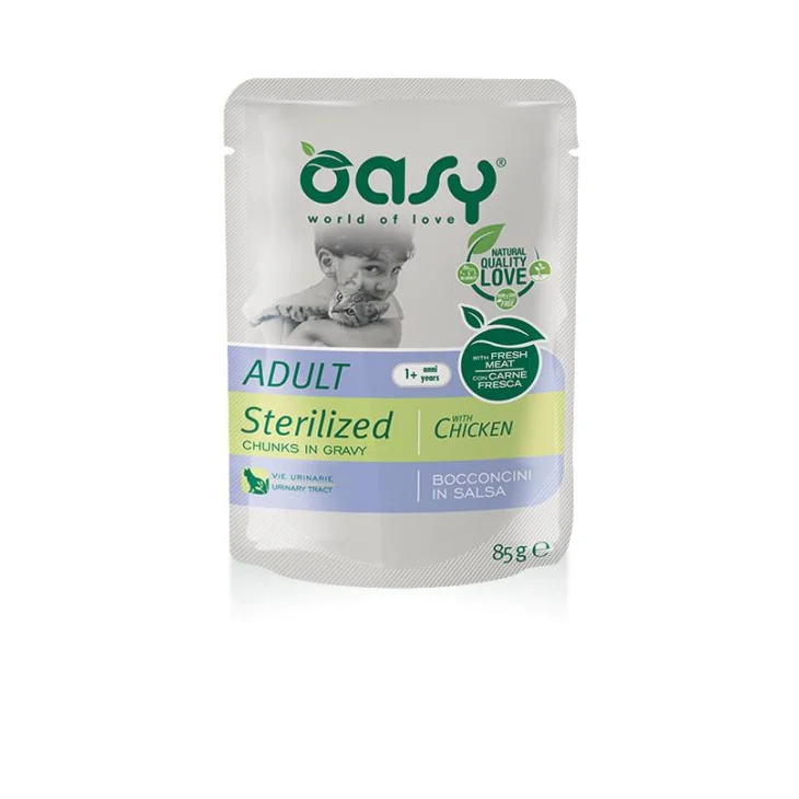 Oasy Adult Sterilized Chicken Bocconcini in salsa con pollo per gatti sterilizzati 85 g