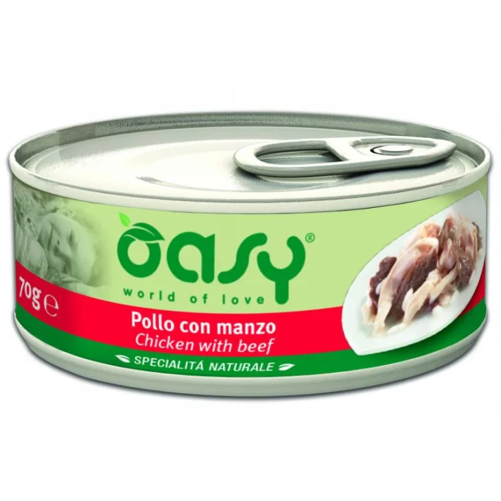 Oasy Pollo con Manzo Specialità Naturali Cibo Umido per Gatti in Lattina 70 g