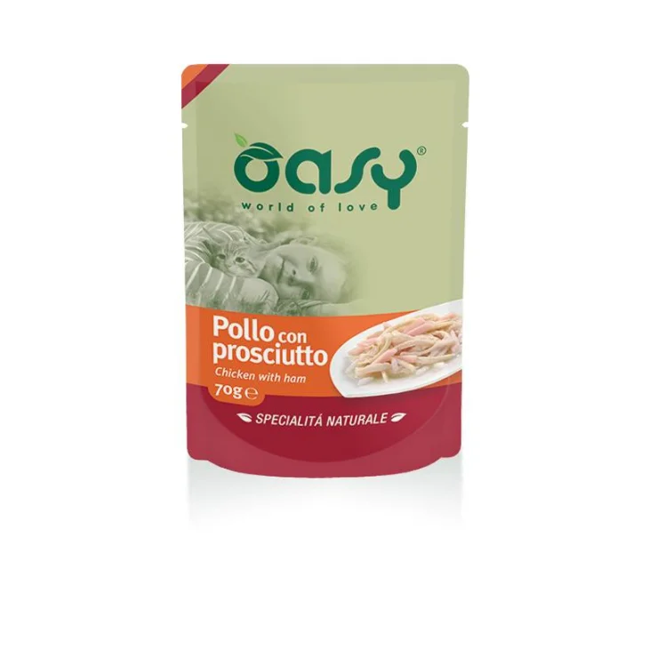 Oasy Pollo con Prosciutto Specialità Naturali Cibo umido per Gatti in busta 70 g