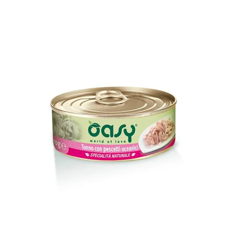 Oasy Tonno con Pescetti Oceanici Specialità Naturali Cibo umido per gatti in lattina 70 g