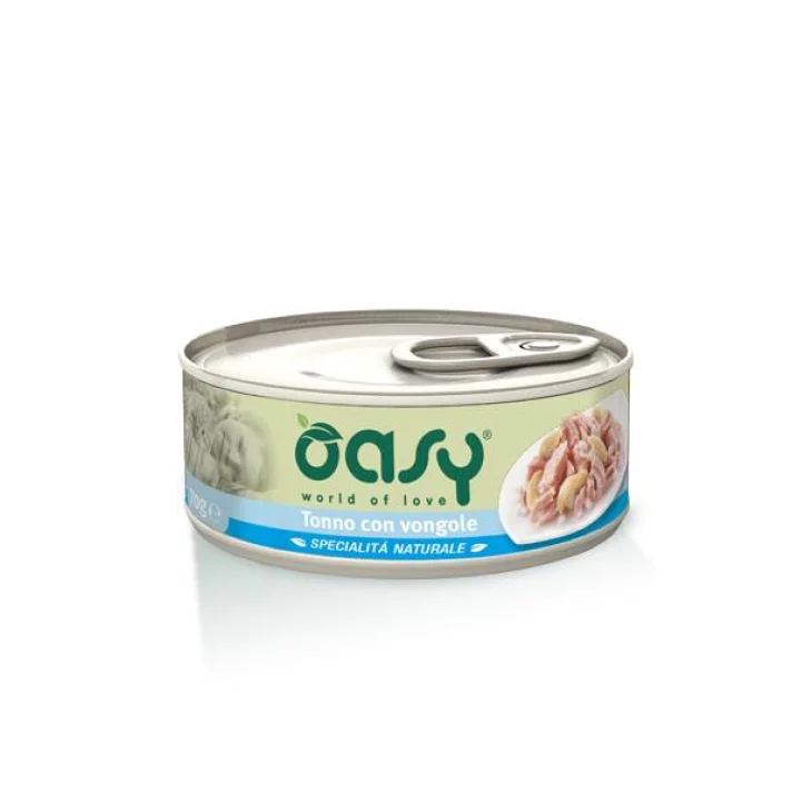 Oasy Tonno con Vongole Specialità Naturali Cibo umido per gatti in lattina 70 g