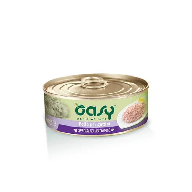 Oasy Pollo per Gattini Specialità Naturali Cibo umido per Gatti in lattina 70 g