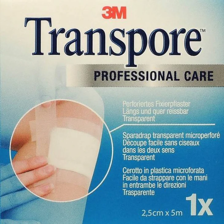 3M Transpore Cerotto in Rocchetto Misura 2,5 x 500 CM