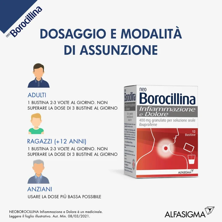 Neoborocillina Infiammazione e Dolore Bustine per Mal di Gola