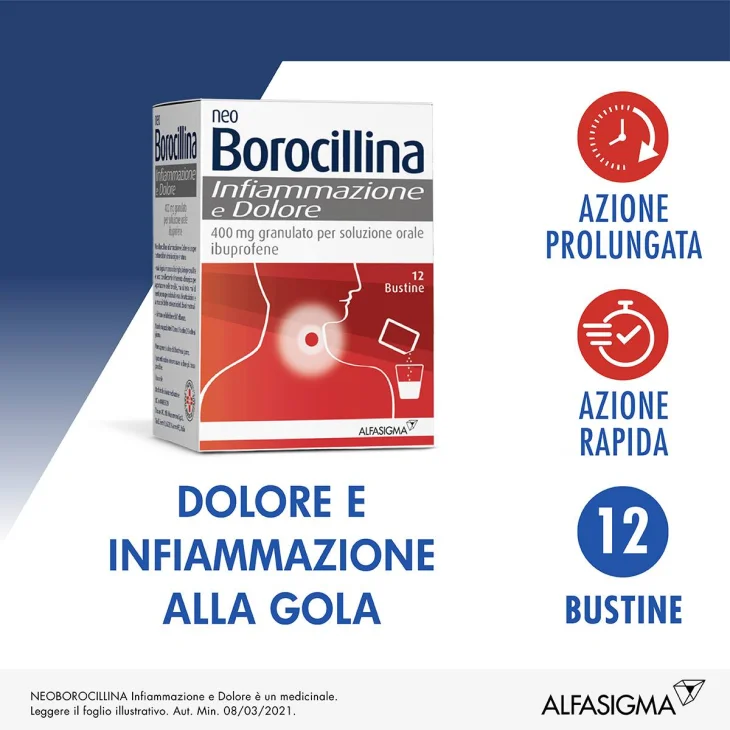 Neoborocillina Infiammazione e Dolore Bustine per Mal di Gola